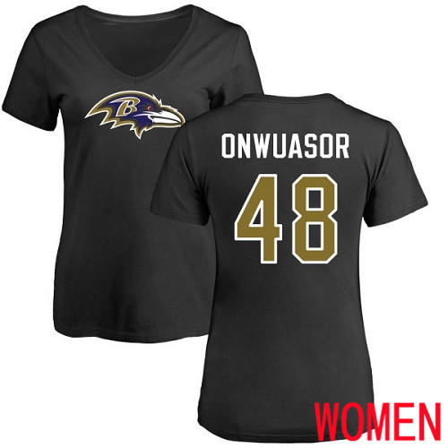 Baltimore Ravens Black Women Patrick Onwuasor Name and Number Logo NFL Football #48 T Shirt